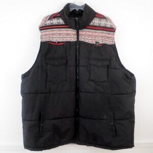 Parish Nation Insulated Black Puffer Vest sz 6XL Full Zip Fair Isle Yoke Pockets
